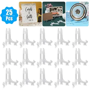 25Pcs Plate Display Stands Holders - Foldable Card Stand Picture Frame Shelf Racks,Plastic Photo Holder,Picture Easel,for Home Room Wedding Decoration