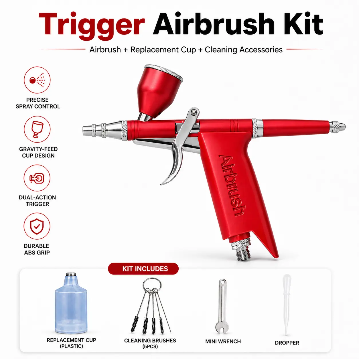 Trigger Airbrush Kit with Replacement Plastic Cup, Fine Atomization Handheld Airbrush Set for Model Painting, Nail Art, DIY Crafts, Handheld Airbrush Kit