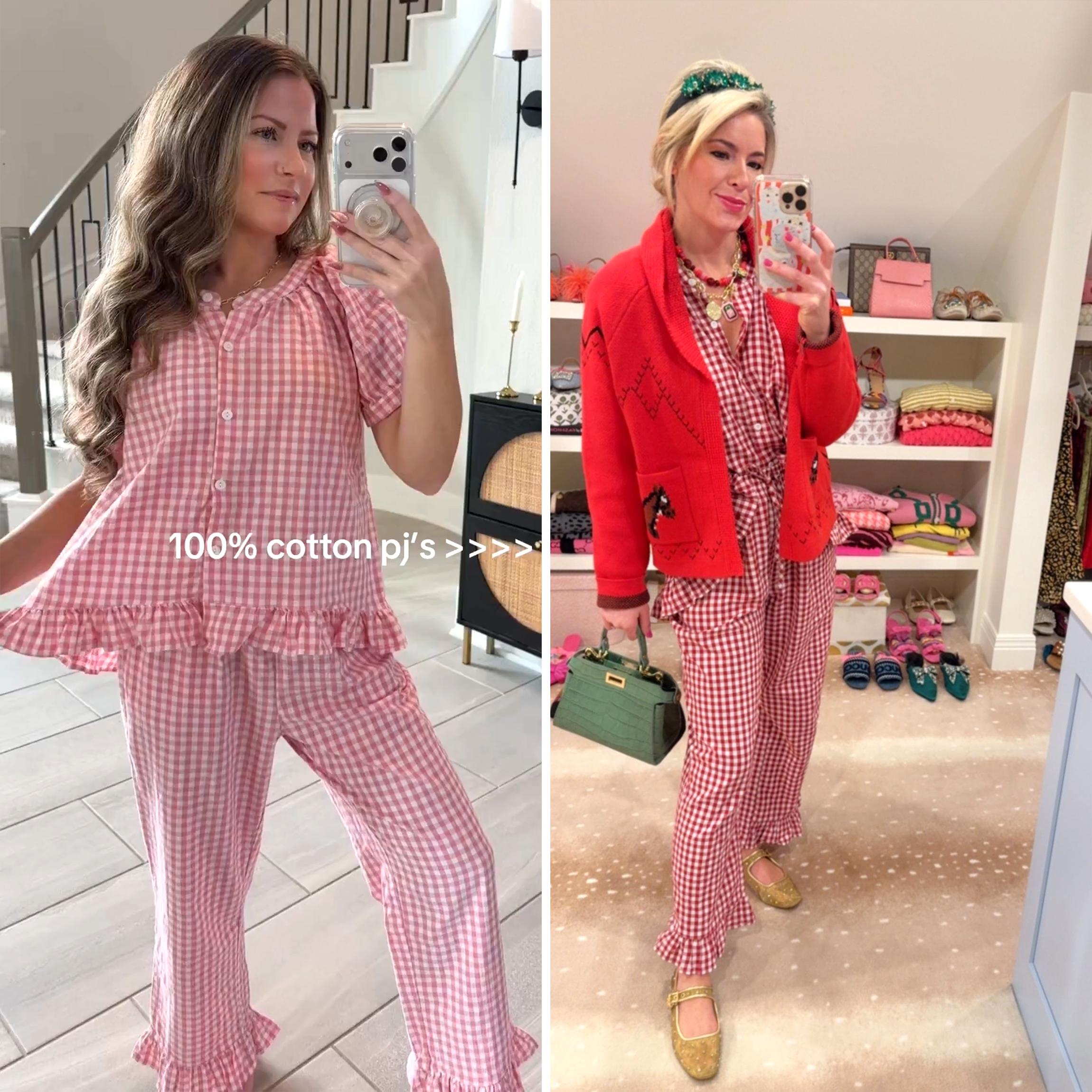 Buenoble Womens Plaid 2 Piece Pajamas Sets Gingham Button Down Puff Sleeve Babydoll Shirt Ruffle Pants Y2K Pjs Lounge Set SpringStatements