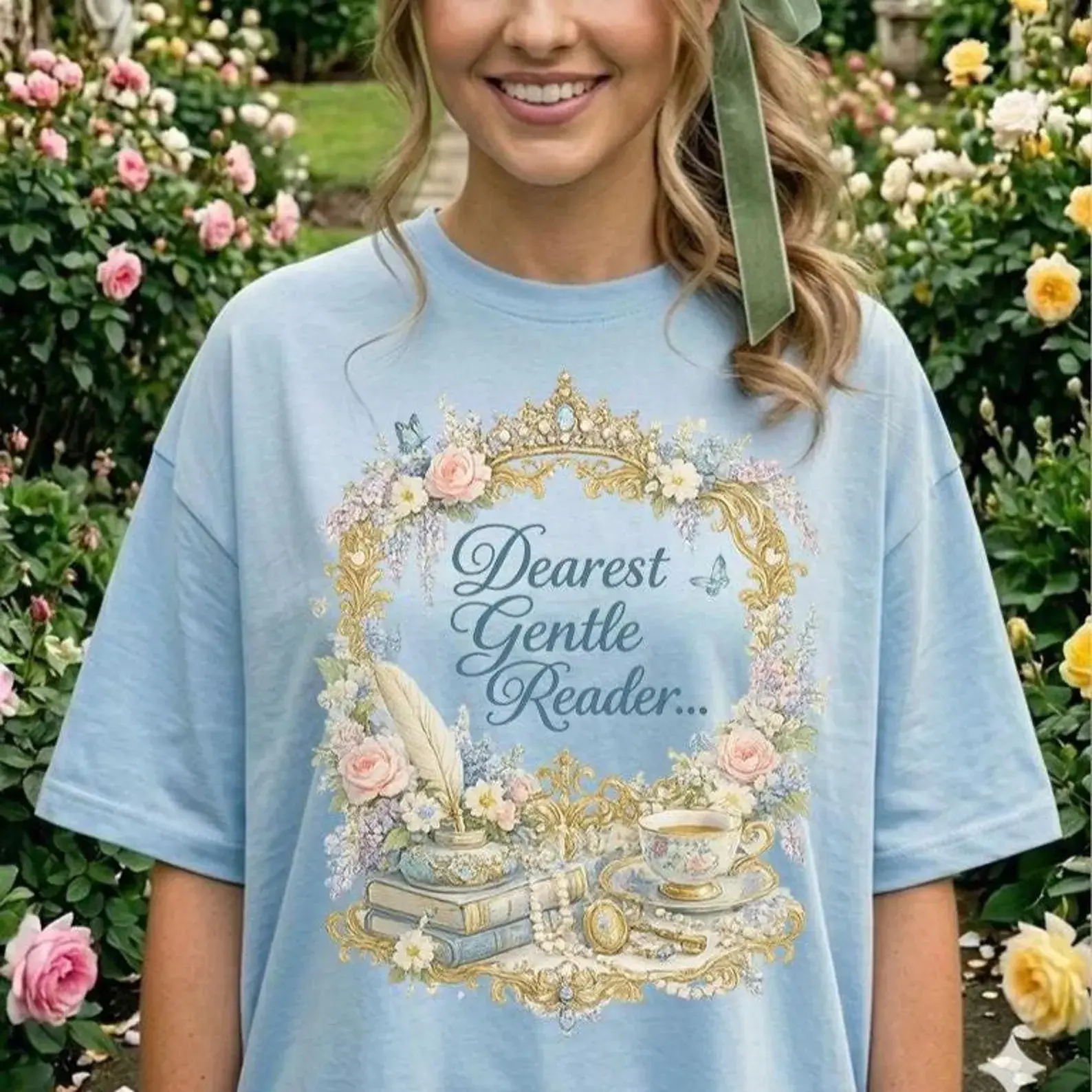 Dearest Gentle Reader Shirt – Vintage Regency Aesthetic Book Lover Graphic Tee, Cottagecore Reader Shirt