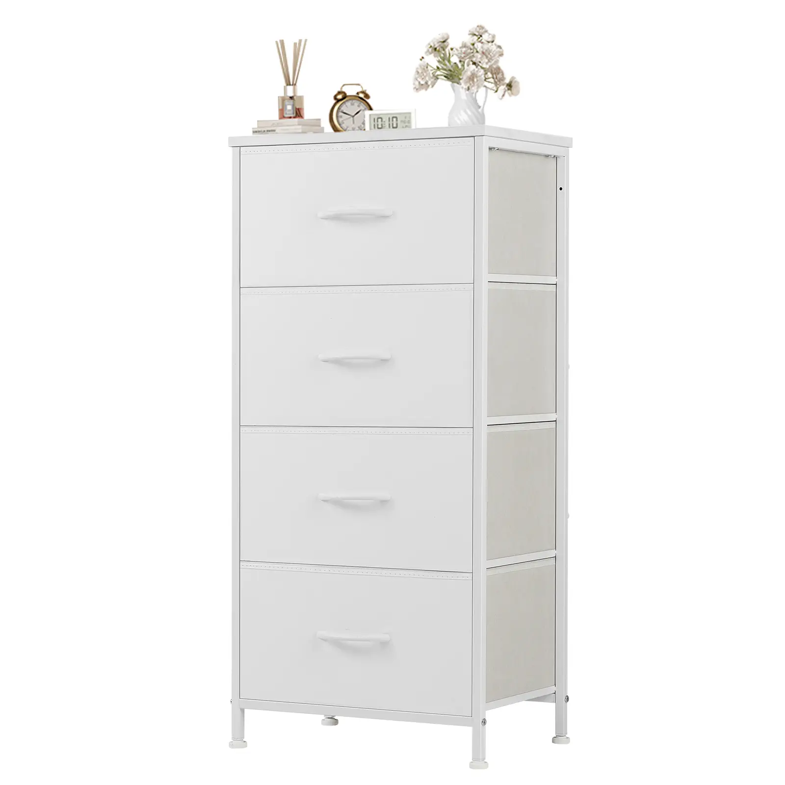 Dresser with 4 Drawers, Foldable Drawers For Clothes And Accessories, Adjustable Feet Protect Floors, Easy Assembly Storage Tower For Bedroom Closet And Entryway
