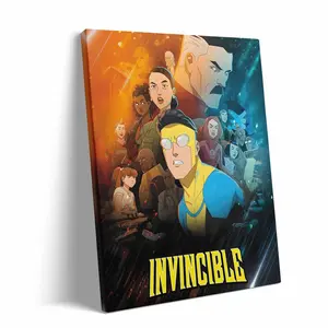 Invincible Hero Canvas Wall Art, Abstract Superhero Portrait Print Poster, Graphic Novel Framed Wall Aesthetic Artwork Painting for Game Room, Bedroom, Office or Fan Decor