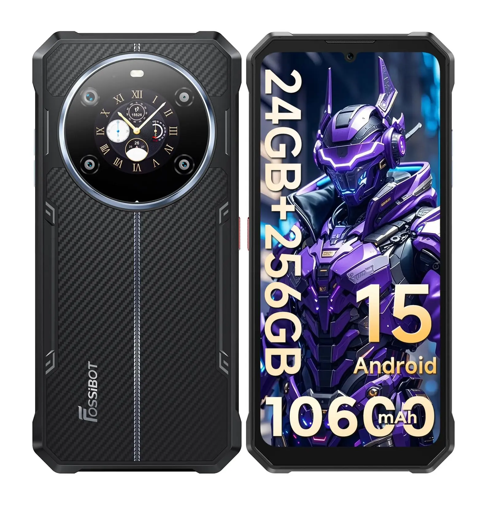 FOSSIBOT F109S Rugged Phone Unlocked(2026), 24GB+256GB/2TB Android 15 Gaming Phone, 6.75'' FHD+1.32 Dual Display, 10600mAh Battery Cell Phone,50MP+16MP+5MP Camera,Dual SIM 4G T-Mobile/IP68/IP69K/NFC
