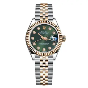 Rolex Lady-Datejust 28mm Everose Two-Tone Fluted Bezel Olive Green Factory Diamond Dial WHP041211