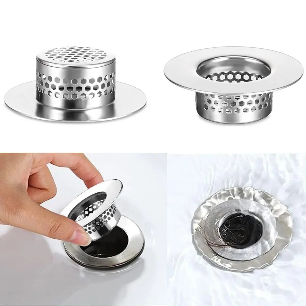 2-Pack Heavy-Duty Bathroom Sink & Bathtub Drain Cover, Modern Bathroom Accessories - Stainless Steel - Drain Strainer, Fits 1.25"-1.60" Drain Holes, for Bathroom, Kitchen - Easy Installation & Cleaning, Corrosion-Resistant Drain Protector