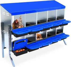 10-Hole Blue With Stand Chicken Nesting Box Roll-Away Egg Collection System with Ventilation Holes  Rustproof Plastic Tray Keyhole Mounting  Chicken Laying Box for Hen or Duck