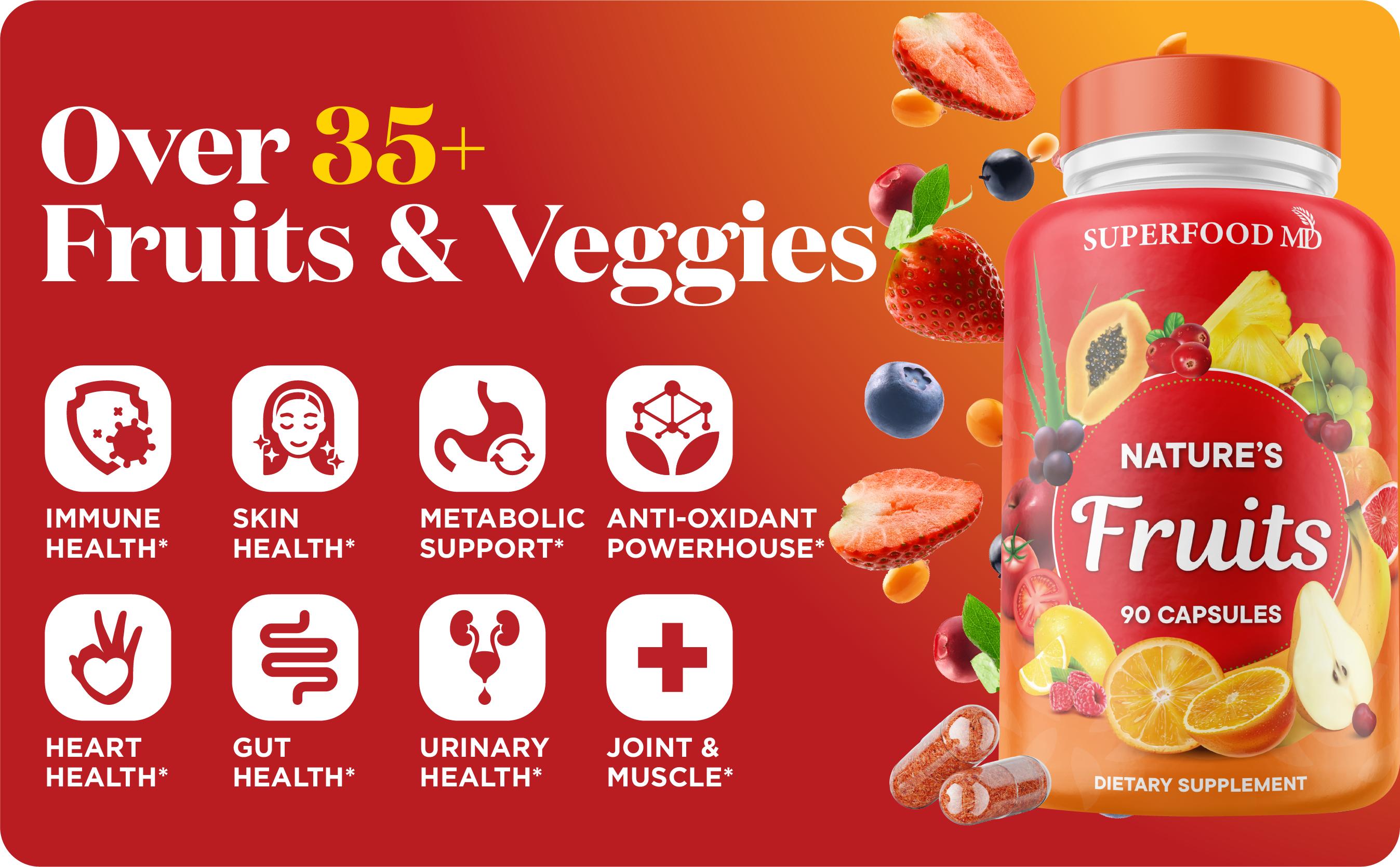 Superfood MD Fruits Supplement - 90 Fruit Capsules - Supports Energy Balance, High Lycopene, Vitamins & Minerals -Made in The USA