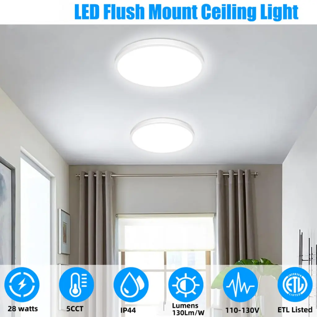 12-Inch 28W LED Flush Mount ceiling new light fixture , 5CCT Selectable 3000K-6000K, 3600LM Super Bright, 80+ CRI, Dimmable, ETL Listed, Flame Retardant ABS Housing, Ideal for Kitchen lighting , Bedroom, Living Roomnew  lights