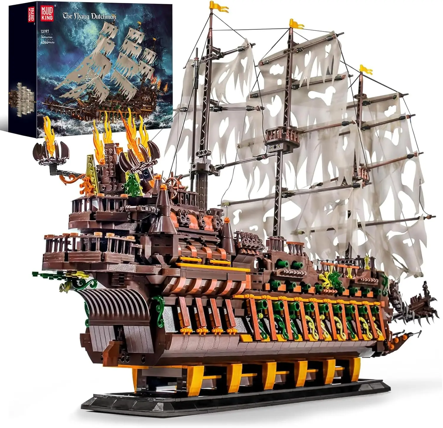 Mould King Large Pirate Ship Collectible Building Set - 4364+ Piece Unisex DIY Construction Bricks Kit, High-Quality ABS Carbon Fiber Interlocking Blocks, Safe Easy-Assembly Decorative Gift for Adults, Building Sets, Interlocking Building Block