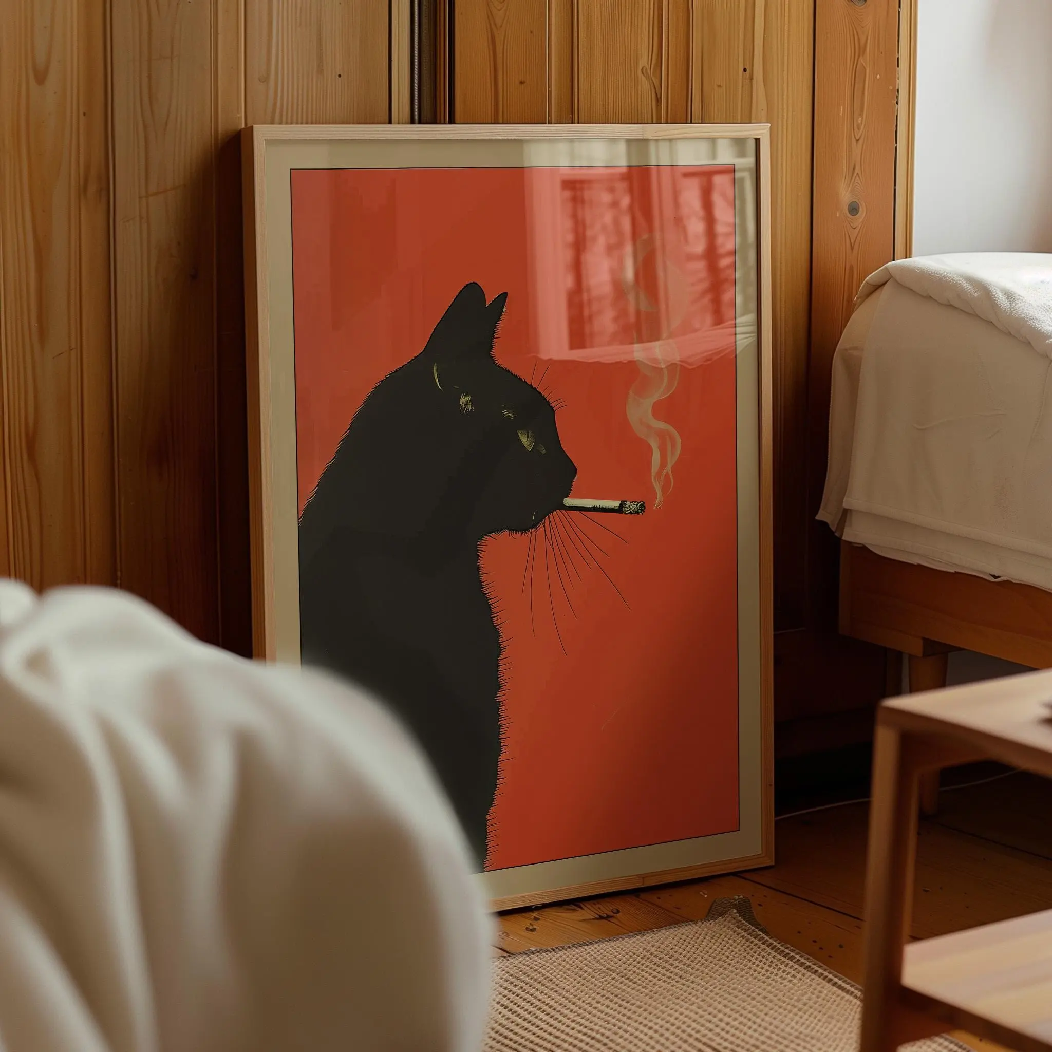 Vintage Cat Smoking Poster Art, Retro Animal Wall Decor, Fun Bar Restaurant Poster, Quirky Kitchen Wall Decoration