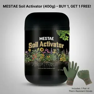 MESTAE Soil Activator (14.1oz / 400g) – Concentrated Humic Acid Soil Conditioner for Lawn & Garden – Makes 270 Gallons – Plant Food Enhancer – Free Garden Gloves - Soil Revitalizer