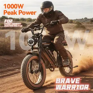 【ECLIO] Electric ebike F02 Peak Power 1000W Full Suspension Top Speed 28 MPH Range 50 Miles 48V13Ah Removable Battery 2-Seater Design LED Headlights 20Inch All-Terrain Fat Tires |UL2849 Certified| Weighing 330 pounds Light off-road vehicle dirt bikes