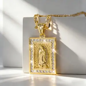 Elarique 14K gold-plated pendant necklace, inlaid with 3A grade zircon, bohemian style religious jewelry--exquisite square pendant with decorative features, perfect as a Halloween gift, Christmas celebration gift, and everyday spiritual accessory