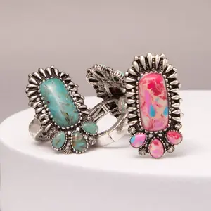 Western Multicolor Multi shape Turquoise Stretch Ring