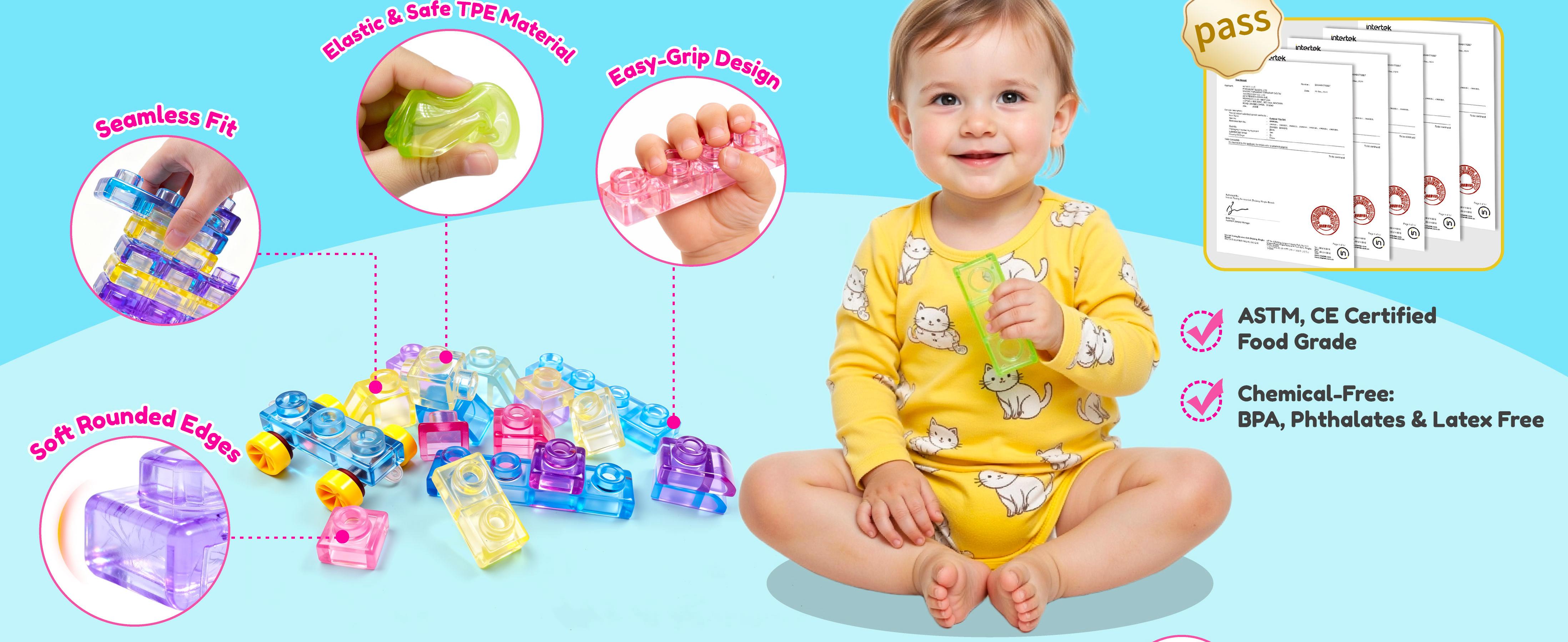 Soft Jelly Blocks, Squishy Multi-color Stacking Jelly Building Blocks Toy Set, Non-toxic Sensory Tactile Play Toy, Safe, Squishy, Squeezable & Stretchable Fun, Puzzle Blocks for Kids Early Learning, Preschool STEM Creative Construction, Age 2+