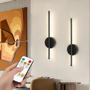 LED Wireless Wall Sconce with Remote Control, USB Rechargeable Battery Powered Indoor Wall Lamps, Dimmable, 360° Rotate,Timing, 19.7 inch Black Wall Lights for Hallway/Living Room/Bedroom/Office Indoor Decorative Light