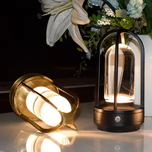 JIANBIAN Modern Gold Rechargeable Table Lamp, Cordless Glass Dome Ambient Light, LED Decorative Lantern Lamp for Bedroom Nightstand Living Room Coffee Table Desk