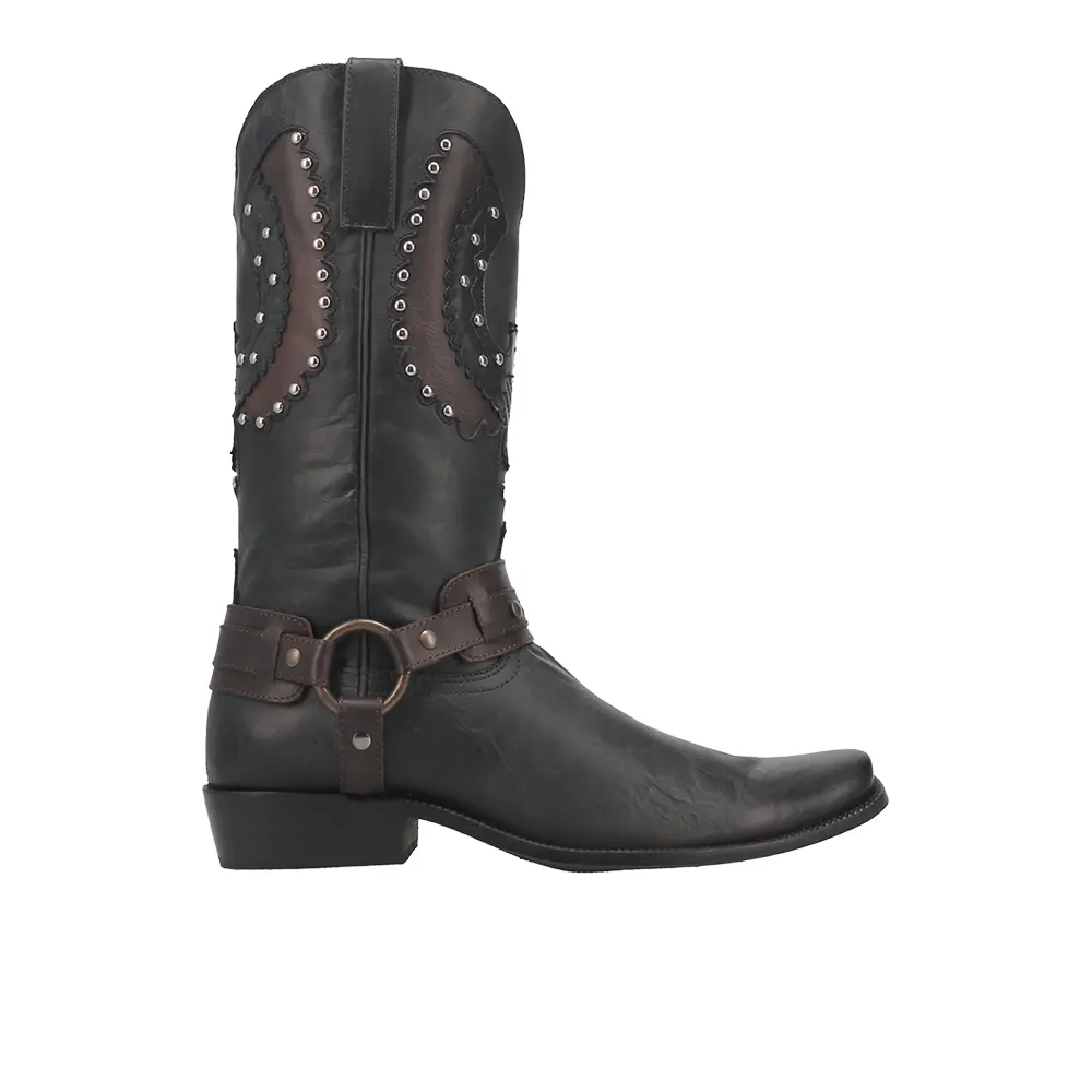 Dingo Mens War Eagle Studded Square Toe Pull On Casual Boots Mid Calf - Black