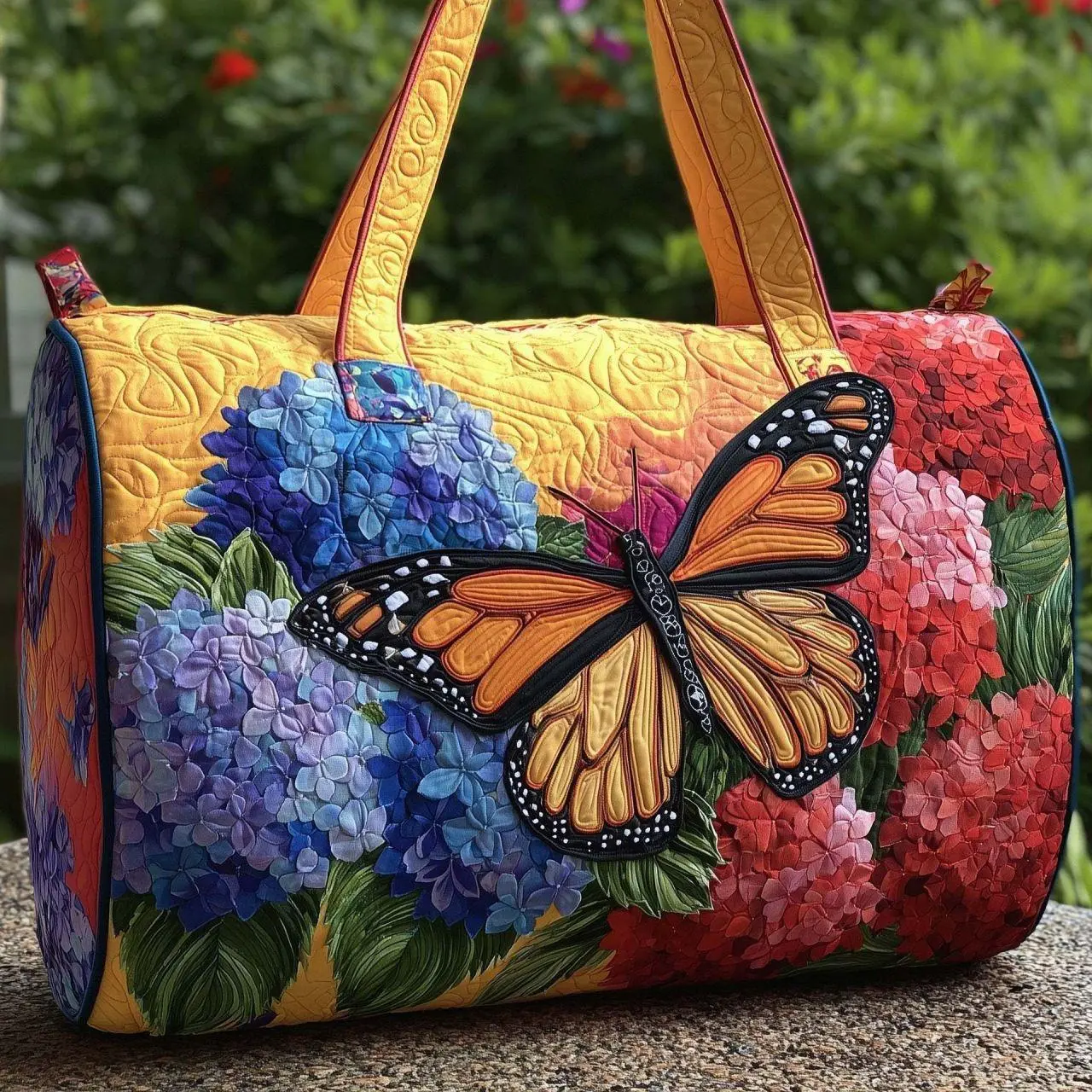 Unisex Boho Quilted Weekender Travel Bag, Butterfly bag, Lightweight & Comfortable, Hippie Design
