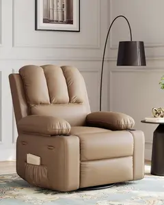 Tan 27" Recliner Chairs, Classic Manual Leather Recliner, Home Theater Seating with Lumbar & Arms Support for Living Room, Bedroom and Nursery