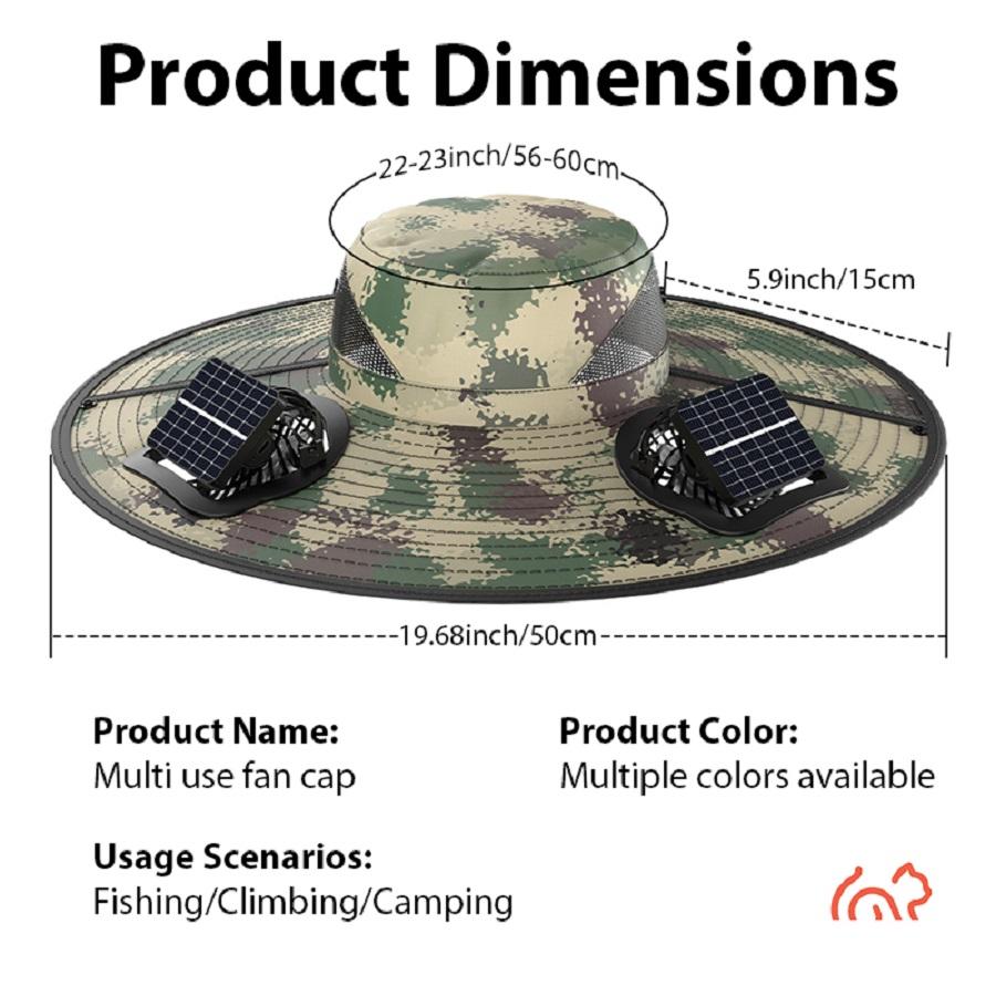 Wide eave solar fan outdoor fishing hat 2 solar fan men's hats with built-in solar fan fishing hat men's fan hat, thermal sensitive worker, lightweight headwear, adjustable hat, reinforced stitching, high-quality textile, cooling hood, summer traveler