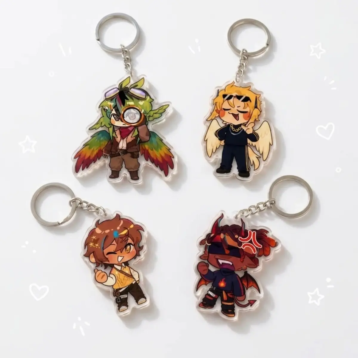 Unstable Universe Acrylic Keychain, ParrotX2, TheobaldTheBird, FlameFrags & Lomedy Keychain, Bag Charm, Fan Gift