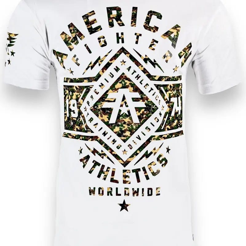American Fighter Menswear Crew Neck Graphic Print Short Sleeve Shirts - 50/50 Cotton Mix, Slim-Fit, Pull-On Closure, Heat Transfer Tag, All Seasons, Sporty Casual, Cold Wash