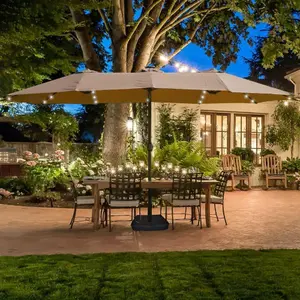 [With LED Light & Base] 15FT Patio Umbrella Double-Sided, Heavy Duty Large Outdoor Umbrella Offset for Pool, Patio, Backyard,Outdoor Furniture,Garden Furniture,Summer