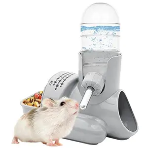 VANNON 3 in 1 Hamster Water Bottle No Drip Small Animal Water Bottle Automatic Bottle Dispenser with Food Container Base Hut and Hideout Base 4oz/120ml,Leekproof, BPA Free