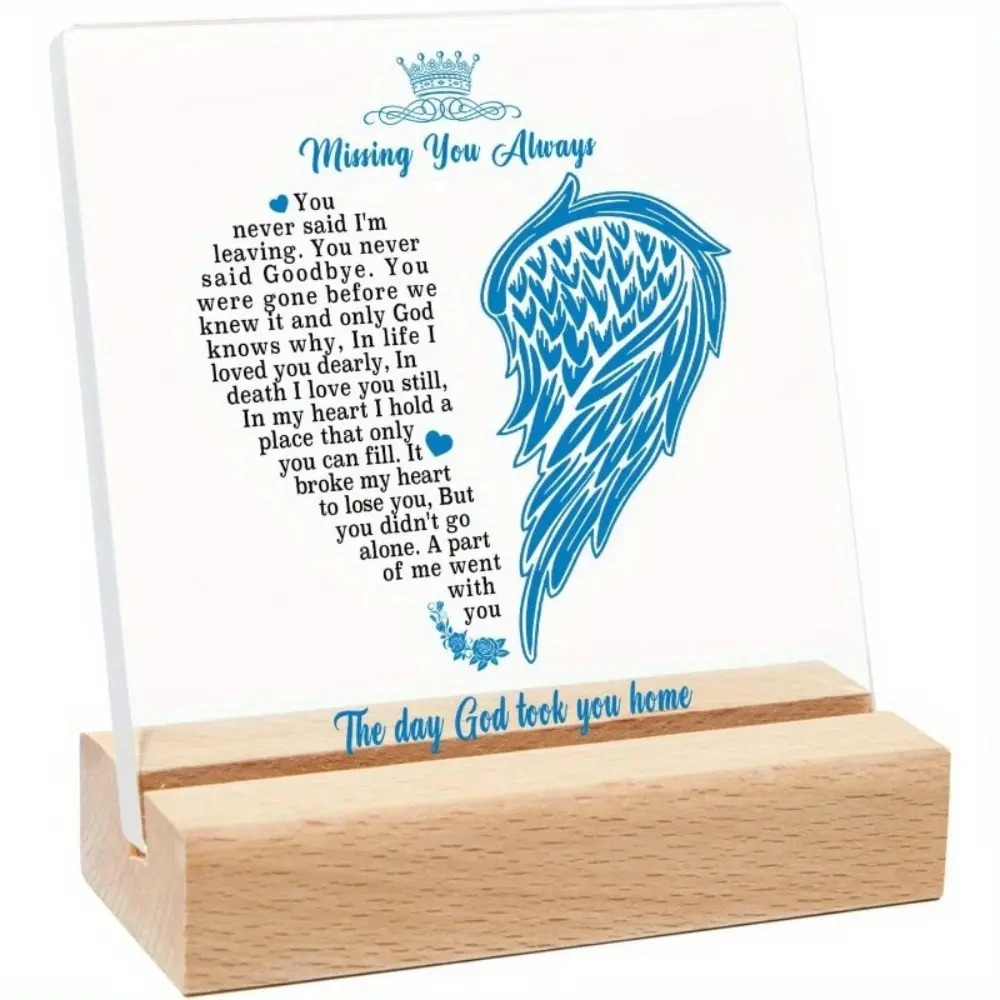 Memorial Acrylic Plaque 12x13cm - Sympathy Gift for Loss of Loved One, "Missing You Always" Angel Wing Desk library desktop display aluminium unique animal lover gift toilet rule restaurant home d antique bell display office chicken Remembrance Message,su