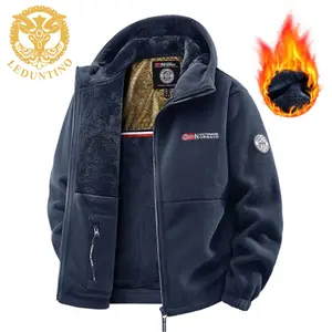 LEDUNTINO Men's Fleece-Lined Hooded Jacket, Warm Windproof Long-Sleeve Zipper Coat with Pockets, Casual Fall & Winter Tops, Stylish Menswear Outerwear
