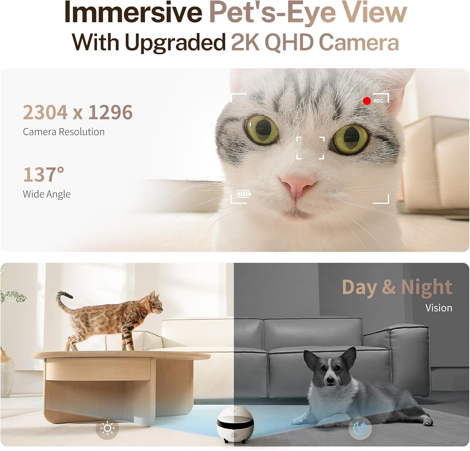 Enabot EBO 2K Camera Robot ROLA Mini Movable Pet Camera Battery-Powered with Phone App Indoor Cam w One-Touch Call 2-Way Talk Night Vision Motion Detection Video Recording Robot Dog