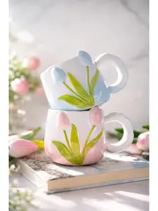 Hand-Painted 3D Tulip Ceramic Coffee Mug (400ml) – Colorful Floral Tea Cup
