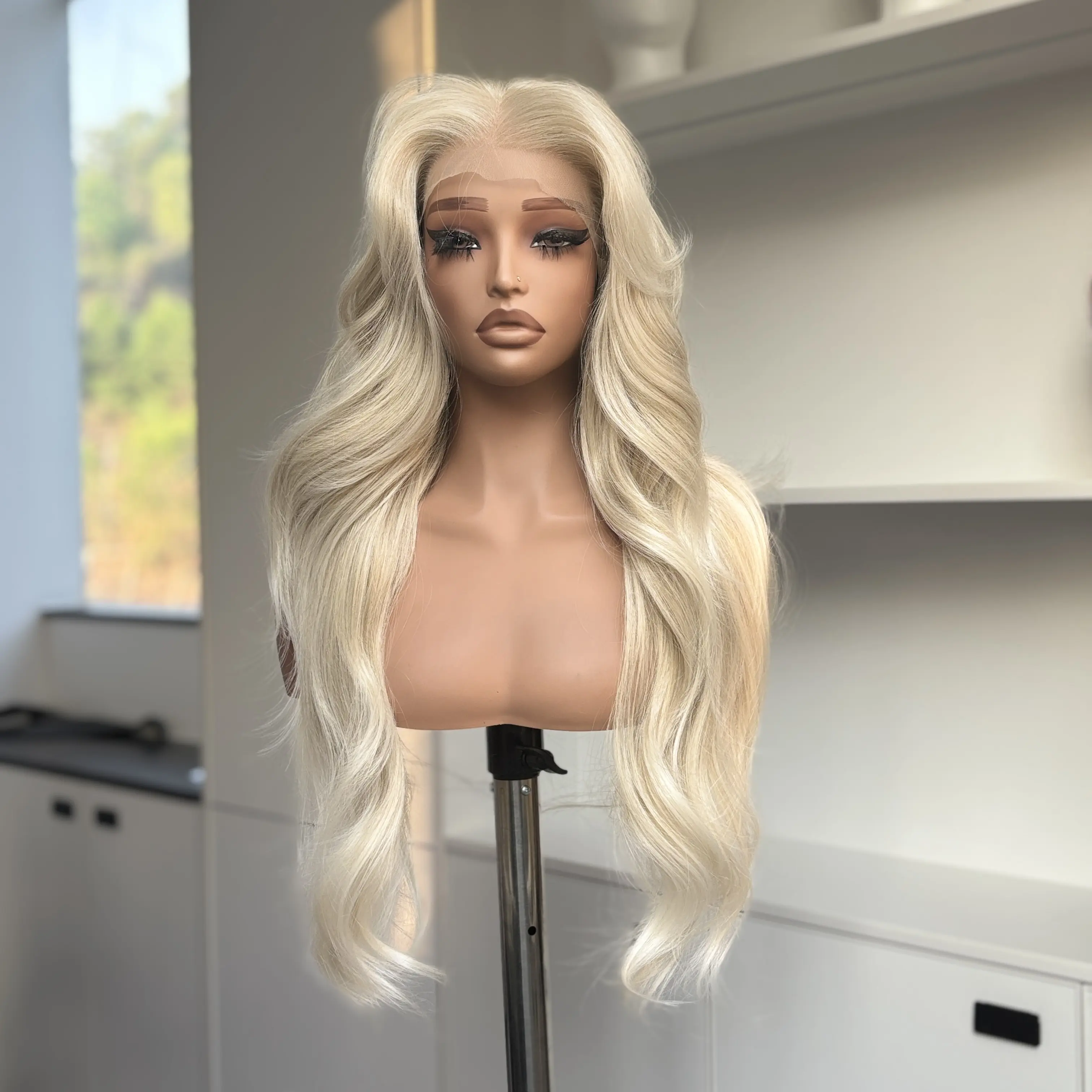 [Super Soft Futura] Beginher Hair Kanekalon-Futura Japan-quality fiber · Highest-grade synthetic hair 30 inches 150% Density Loose Body Wave Free Part 13x6  Frontal HD Lace Synthetic Wear Go Frontal Wig Ash Blonde Color Cool 613 summerwins Pre Cut Wig