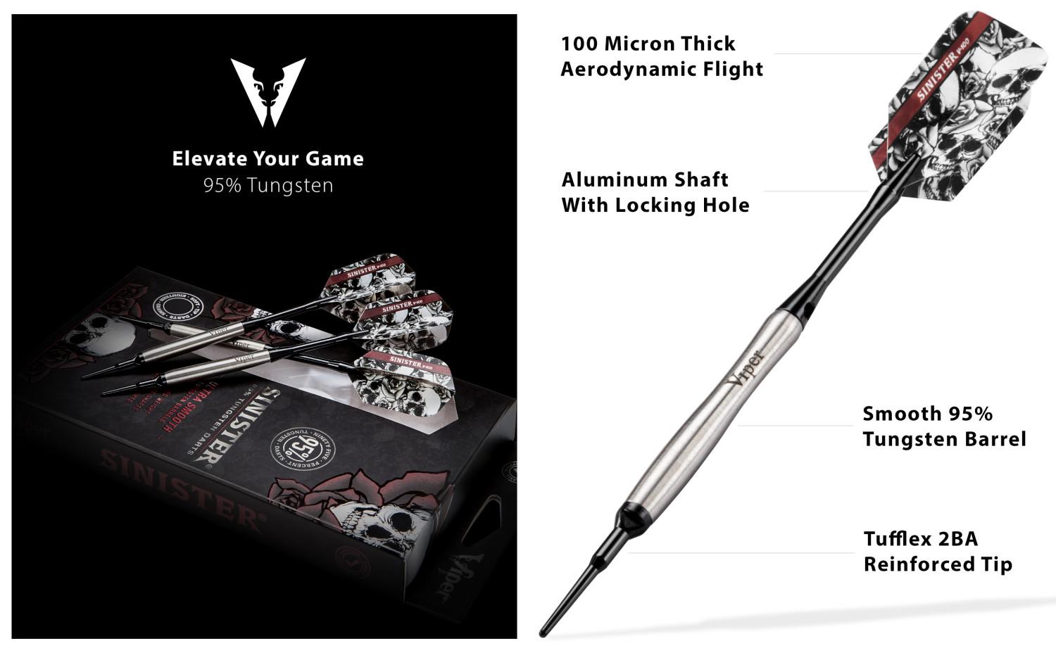 Viper Sinister Darts 95% Tungsten Soft Tip Darts Grooved Barrel 18 Grams