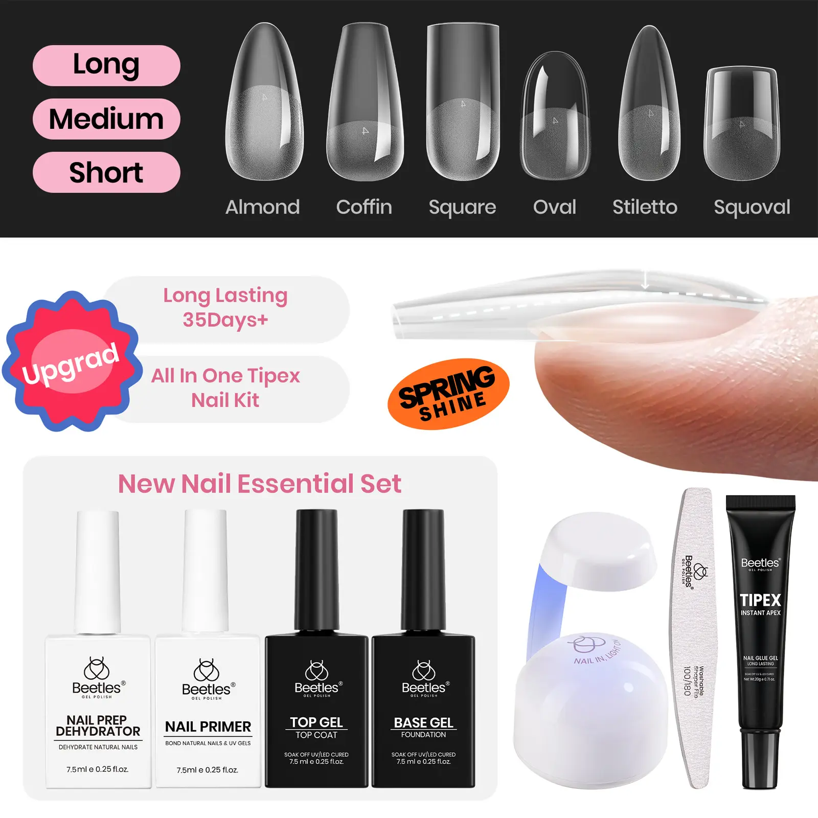 Beetles Tipex Pre-Building Instant Apex Nail Tips –  Square Stiletto Almond Coffin,  Pre-Etched, Thick Full Cover Acrylic Tips Manicure Art DIY Gift for Women Cutics #Summervibes outdoorfun summervibes