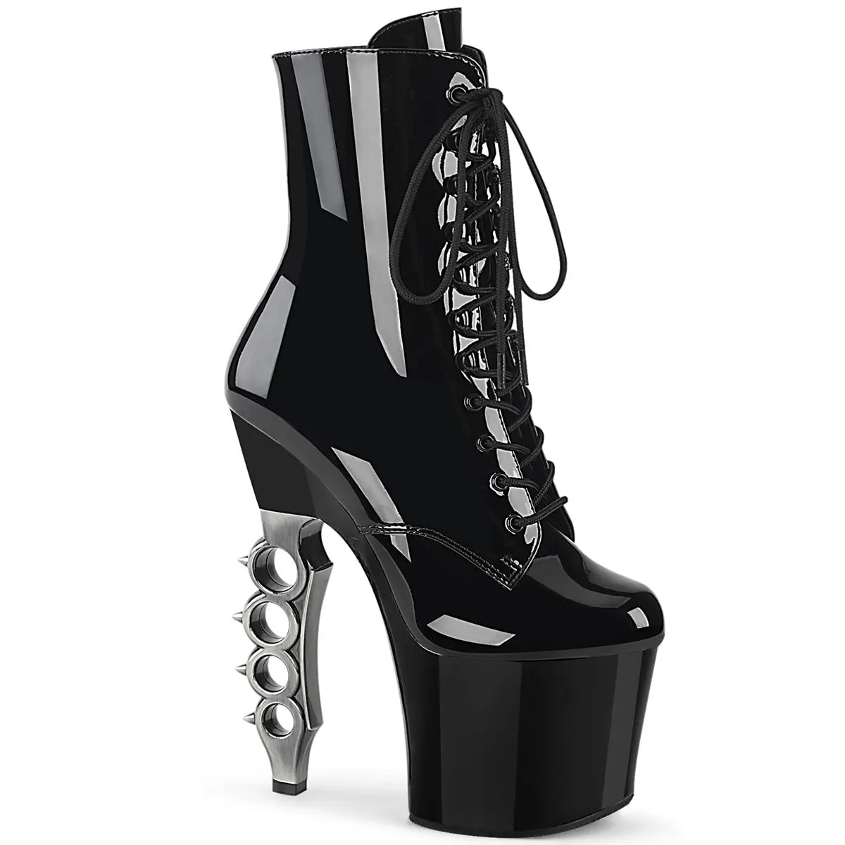 Pleaser Irongrip-1020 Women's 7 in Knuckle Heel Platform Ankle Boot, Lace-Up Statement Shoes with Boot Heels for Bold Look, All-Season Footwear, Heeled