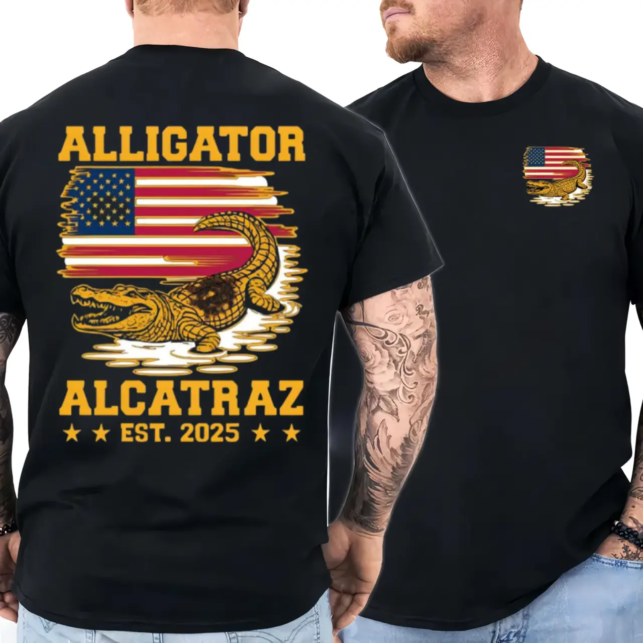 Alligator Alcatraz Florida T-Shirt – Funny Gator Graphic Tee with USA Flag, Swamp Humor Short Sleeve Shirt for Men & Women