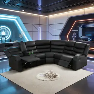 Luxury Breathable Leatherette Sofa Set, Ergonomic 3-Piece Power Recliner Sofa with Soft Padded Seats, Stain-Resistant Black Living Room Couch with Cup Holders