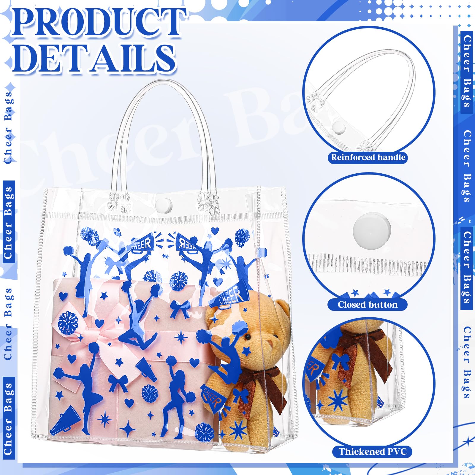 24 Pcs Cheerleading Easter Gift Bags with Handle School Uniform Gift Bag Wrapping Supplies for Team Coach Student Cheerleader Gift Bag Bulk Clear Gift Package Cheerleader Party Gift Bag Packaging Accessories