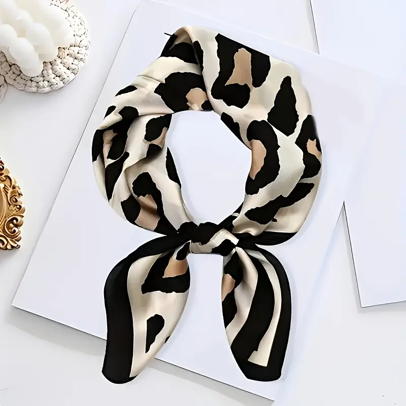 Women’s 100% Synthetic Durable Leopard Cheetah Print Square Scarf - Soft, Breathable Scarf Style Neckband & Hair Accessory, Perfect for Travel, Everyday Use, Hand-Washable Fashion Accessory, Square Shape, Basic, Accessories For Women