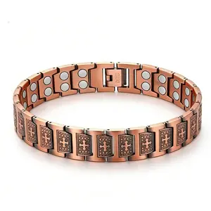 99.9% pure copper men’s magnetic bracelet: 3500 Gauss cross magnets, adjustable (with adjuster), hypoallergenic. Wellness-focused magnetic therapy jewelry—ideal for self-use, gifting to loved ones or dad Christmas Gift.