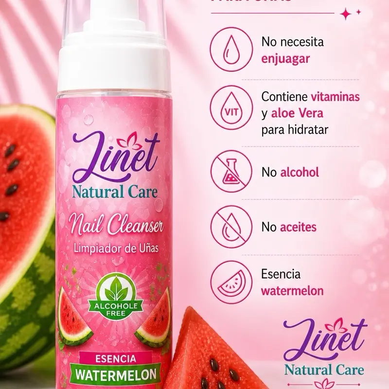 Linet Natural Care Nail Cleanser Watermelon Essence Alcohol Free with Vitamins & Aloe Vera for Hydration Daily Use