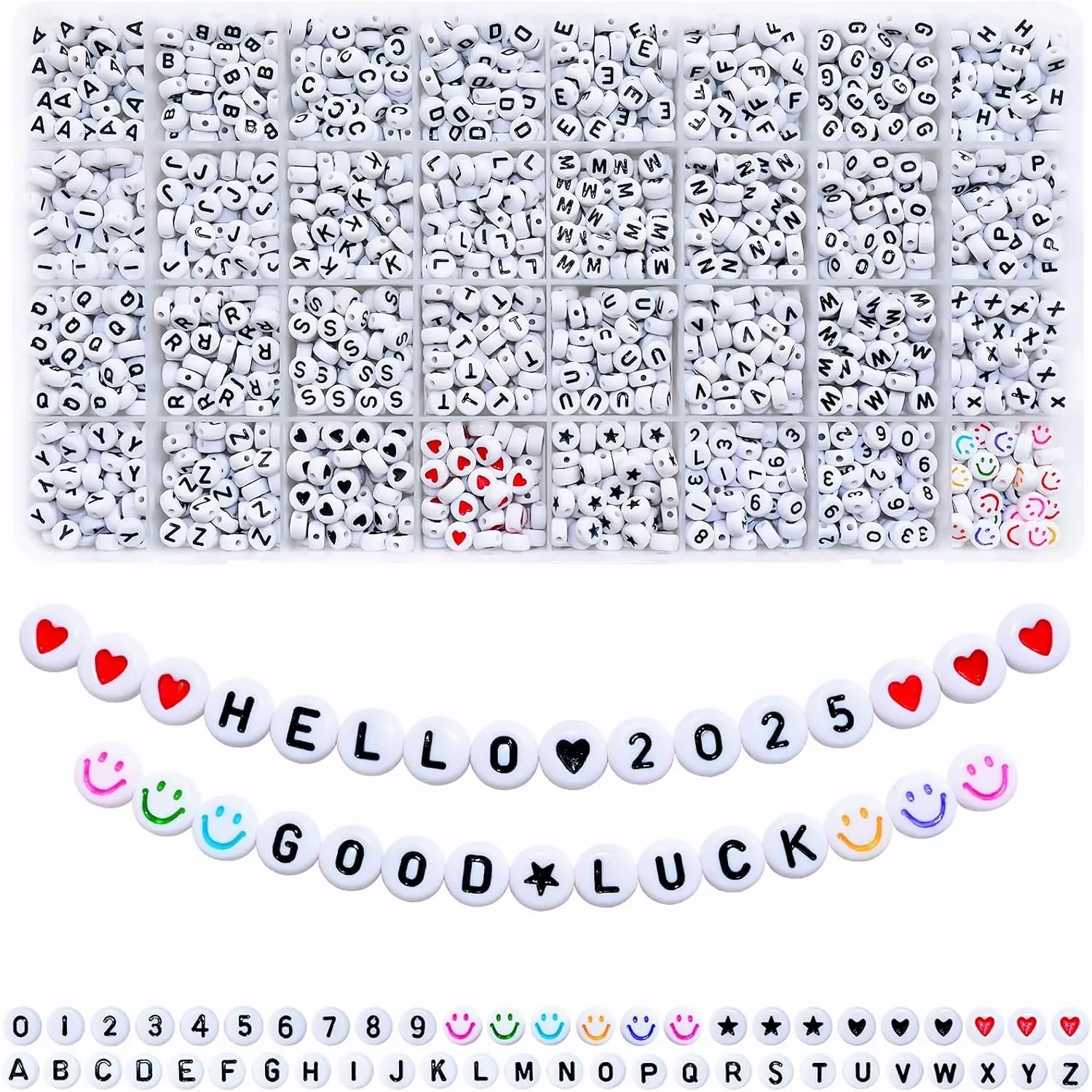 Amaney 1600pcs Acrylic Letter Beads - 4x7mm White, A-Z 31 Styles for Jewelry Making Bracelets, Necklaces, Key Chains