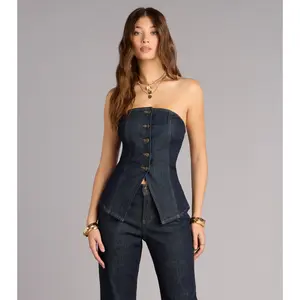 Effortlessly Dialed In Denim Strapless Top