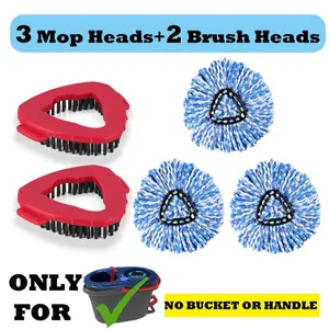 Replacement Spin Mop Heads & Scrub Brush for O-Cedar Rinse Clean 2 Tank, Microfiber Refills, Machine Washable & Reusable, No Bucket or Handle Needed