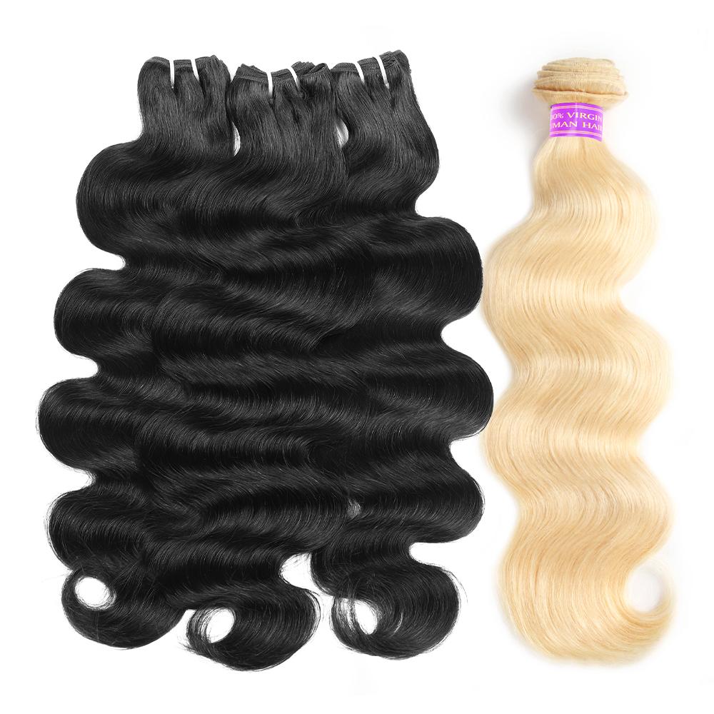 Highlight 1B/613 Blonde Body Wave Human Hair Bundles Unprocessed 15A Raw Human Hair Bundles 100g per Bundlle Quick Wave Extensitions