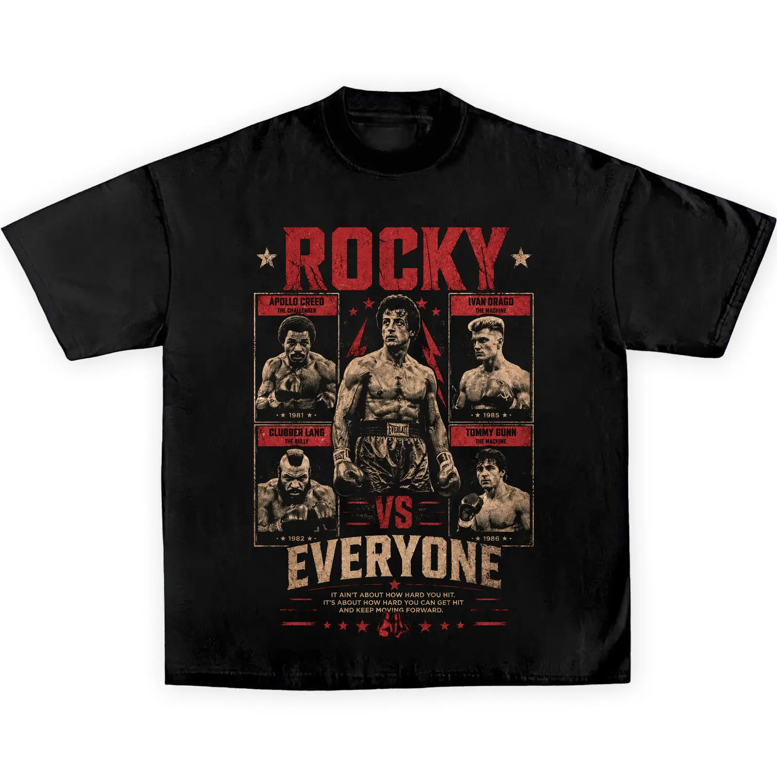 Rocky Vs Everyone Shirt Rocky Balboa Apollo Creed Ivan Drago Graphic T-Shirt Vintage Boxing Movie Fan Gift Oversized Unisex Y2K 90s For Men Women