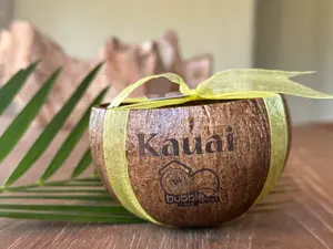 MADE IN HAWAII, “Kauai” Laser Engraved on Coconut Shell Soy Candle, 12oz