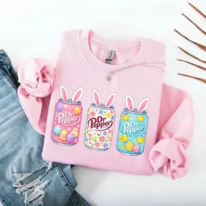 Bunny Easter Drr Pepper Sweatshirt, Retro Soda Can T-Shirt, Cute Easter Day Sweater, Cartoon Design Pullover, Funny Easter Crewneck Gift